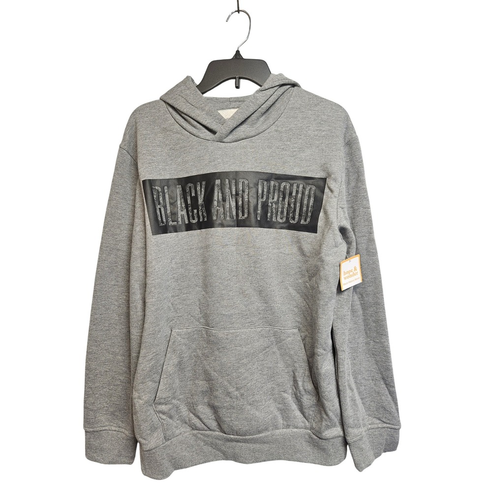 Hope & Wonder Mens Black and Proud Graphic Hoodie Heather Gray Small NEW